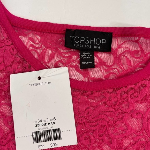 NWT TOPSHOP Magenta Size 2 Bodycon Lace Detail Round Neck Formal Dress #W172 - Picture 5 of 13